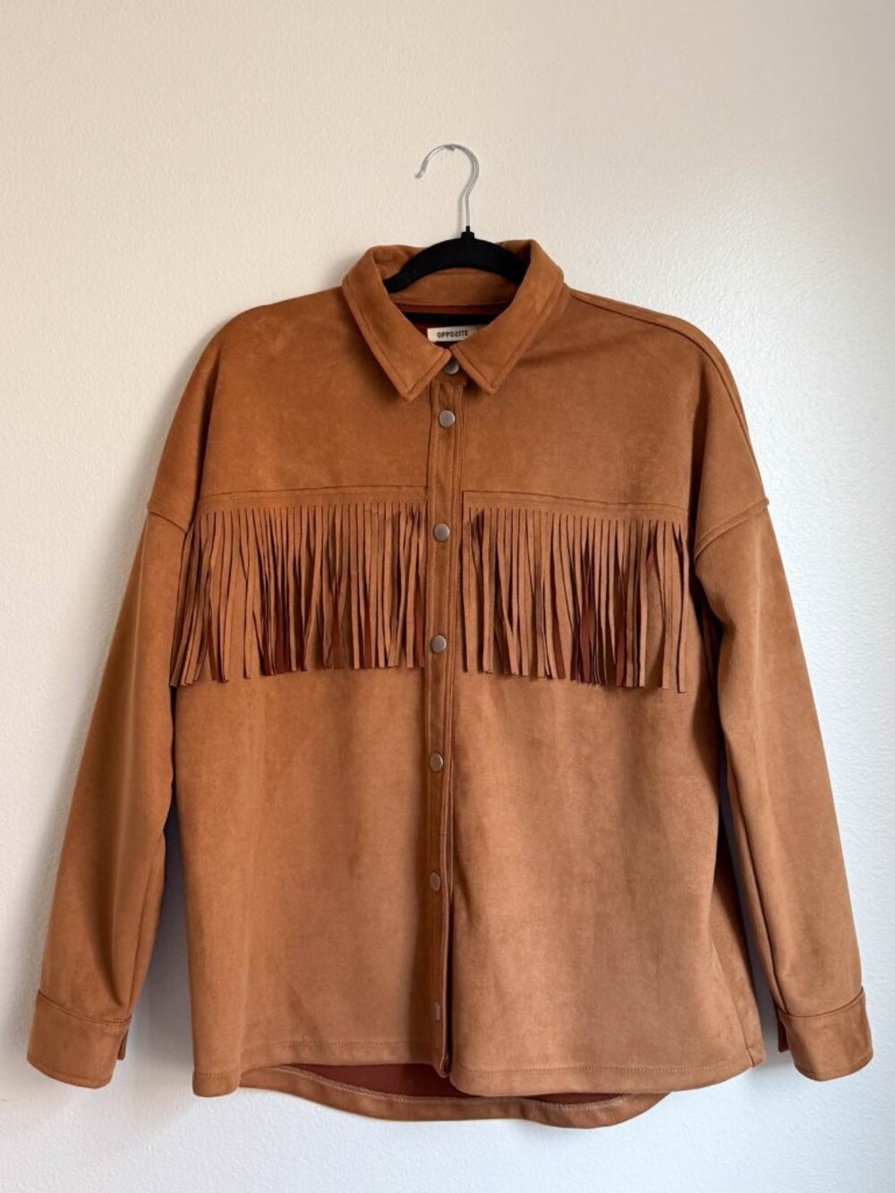 Faux Suede Fringe Shacket Coat | XS